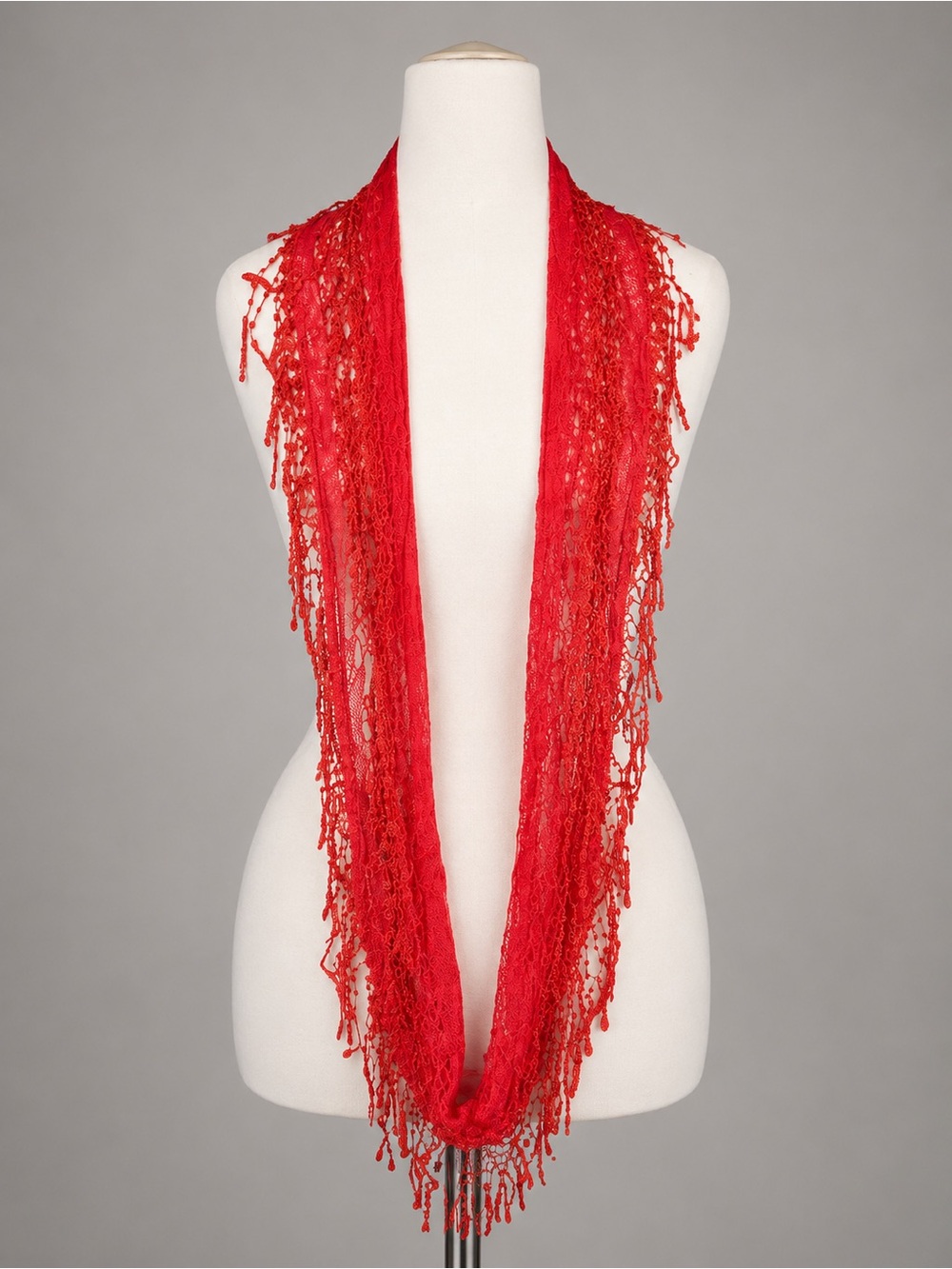 Red Lace Fringe Infinity Scarf